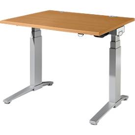 Schäfer Shop Genius Schreibtisch PLANOVA ERGOSTYLE, elektrisch höhenverstellbar, Rechteck, C-Fuß, B 1200 x T 800 x H 645-1305 mm, Buche/weißaluminium