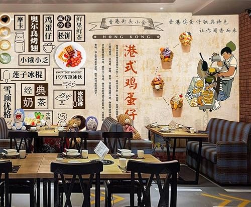 tyujlkjddlf Tapete Wandbild 3D Benutzerdefinierte Hintergrundwand Für Ein Milchtee- Und Eierwaffelrestaurant Im Hong Kong-Stil-300Cmx210Cm