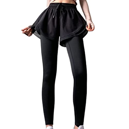 Mllepjdh 2-in-1-enge Sport Leggings Für Damen Mit Hoher Taille Und Shorts Kordelzug Yogahose