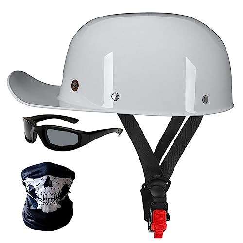 Halbschalenhelm Motorradhelm ECE-Zulassung Baseball Cap Mit Fahrradbrille Fahrradvisier Cruiser Chopper Scooter Helm Herren Retro Motorrad Halbhelm MäNner Frauen Mofa Helm 57-62cm