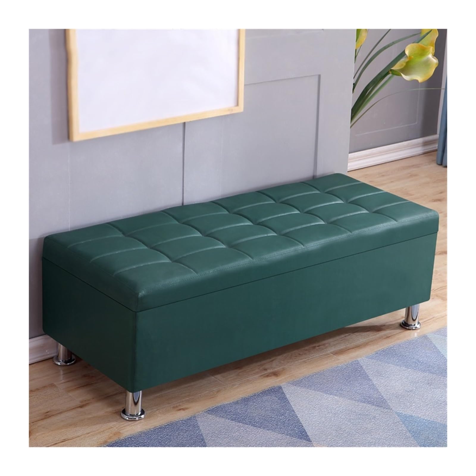 Schuhregal Rechteckiger Sofahocker, Schuhwechselhocker, Nachttischhocker, multifunktionaler Aufbewahrungshocker, Ankleidezimmer, Umkleidekabine, Lederhocker Schuhrschrank(Dark Green,80*40*40cm)