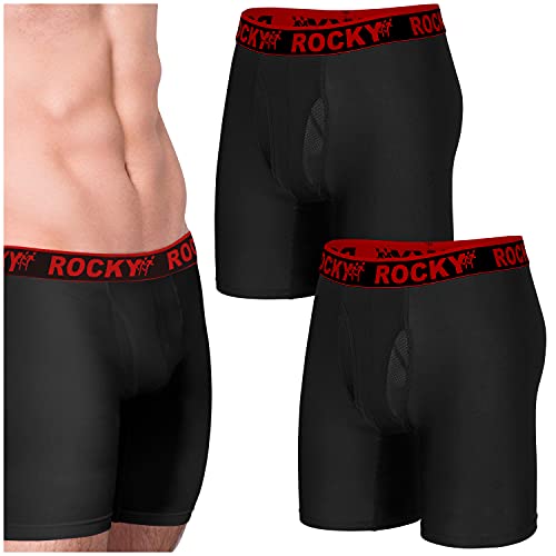 Rocky Herren Boxershorts 4-Wege Hochleistungsbeutel Unterwäsche, 2er-Pack ohne Etikett, 22,9 cm – schwarzer und roter Bund, XXX-Large