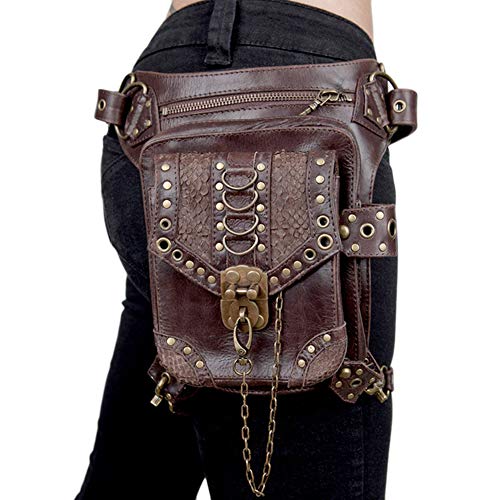 YOUCAI PU Leder Vintage Schultertasche, Steampunk Punk Handtasche, Taille Packs Bag, Hüfttasche Beintasche Reisen Klettern Schenkel Wanderrucksäcke Tasche,Braun,Einheitsgröße