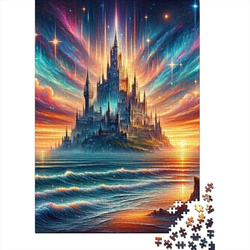 Schwieriges, anspruchsvolles Puzzle mit 1000 Teilen, cooles Schloss auf dem Meer, Holzpuzzle für Erwachsene, ganze Familie, 75x50cm