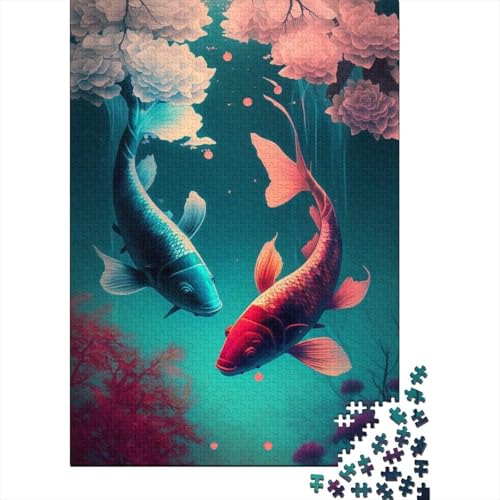 Kunstpuzzle für Erwachsene 1000 Teile Koi im Wasser Puzzles für Erwachsene Teenager Interessante Puzzles zur Stressreduzierung 75x50cm