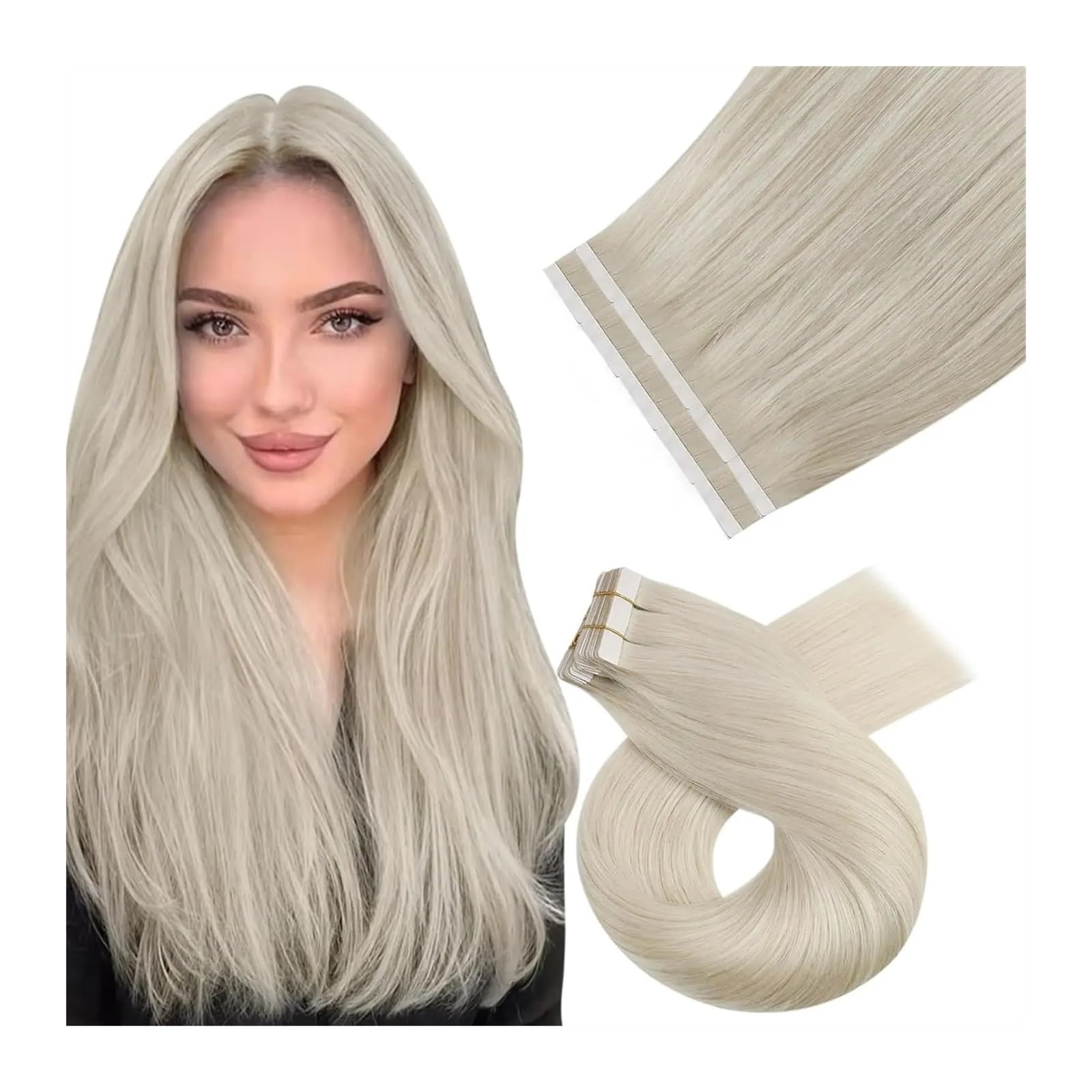 Tape in Haarverlängerungen Platinblonde #60 Unsichtbare Tape-in-Haarverlängerungen Echthaar Platinblonde Echthaar-Tape-Extensions Blonde Tape-in-Haarverlängerungen Tape in Extensions(40 pcs 100G,22 in