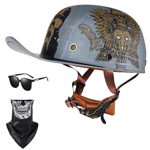 Halbschalenhelm Mit ECE-Zulassung Vintage Motorradhelm Baseball Cap Cruiser Chopper Scooter Helm Herren Retro Motorrad Halbhelm Damen Mofa Helm