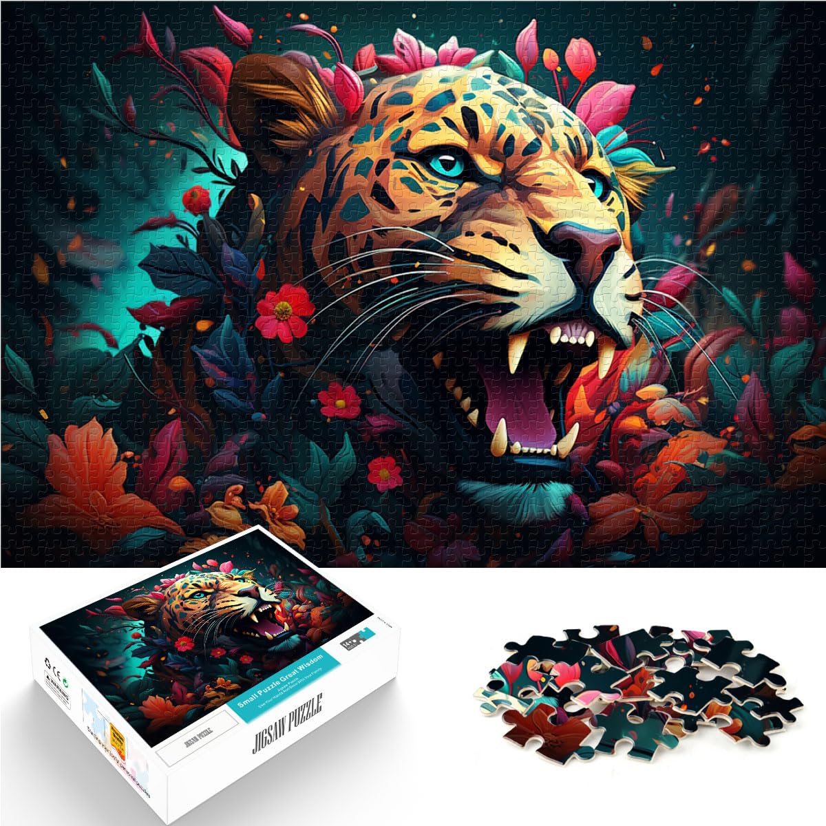 Puzzles Fantasiefarbener Gepard, Tier, 1000 Teile, Puzzle, Geschenke, Holzpuzzle, Spielzeug, Puzzle, Lernspiele, Stressabbau-Puzzles, 1000 Teile (50 x 75 cm)