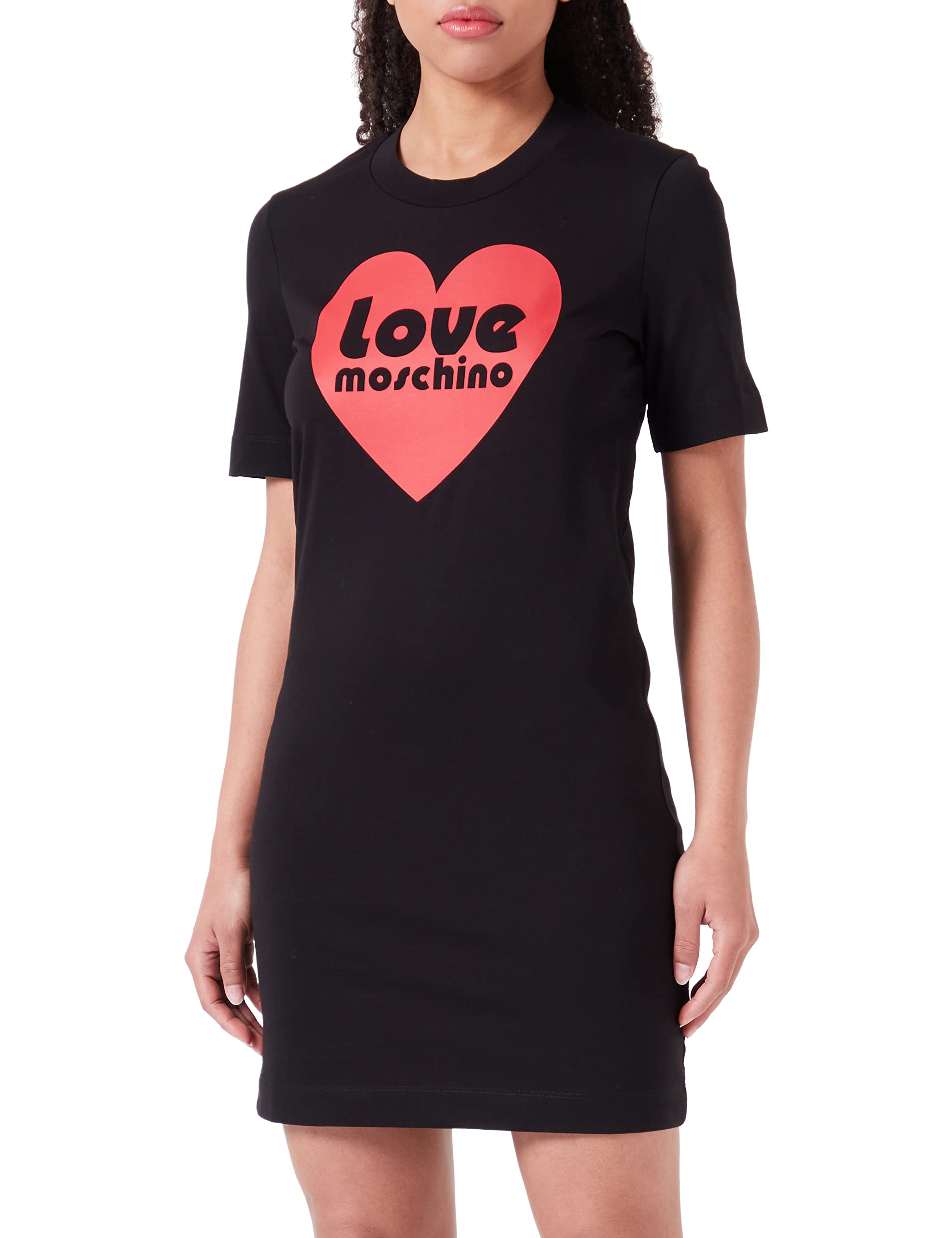 Love Moschino Damen Short-sleeved T-shape Regular Fit Dress, Schwarz, 38 EU