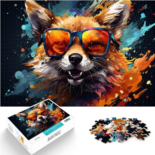 Puzzle für Fuchs mit Sonnenbrille, 1000-teiliges Holzpuzzle, einfaches Puzzle, entspannendes geistiges Lernspielzeug (50 x 75 cm)