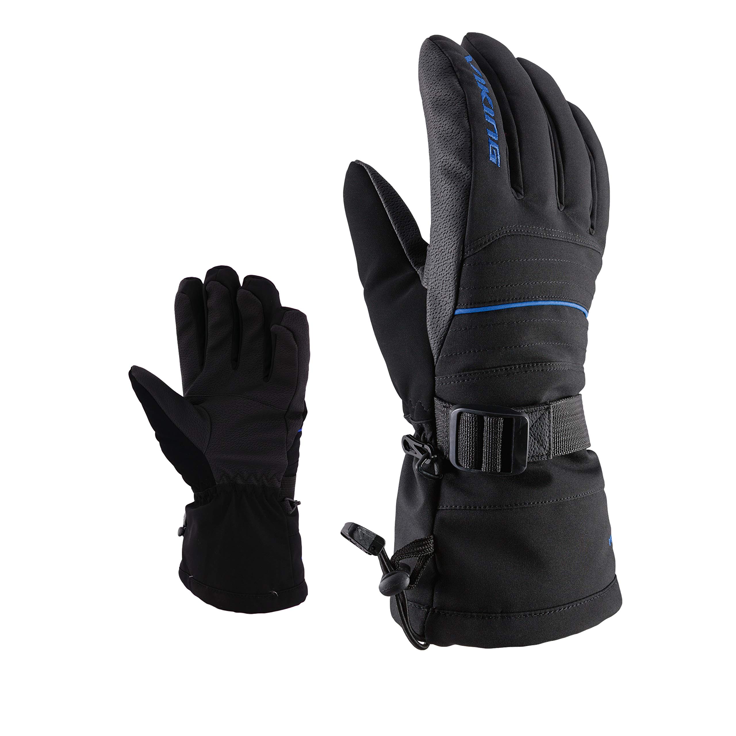 Viking Ski and Snowboard Gloves - Cuff Puller - Wrist Puller - Anti-Slip Palm - Durable Fabric - Bormio, Black/Blue, 7