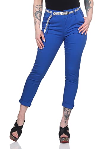 Mississhop Damen Baumwolle Klassische Chino Hose mit Gürtel (Mod. 369) Royalblau XXL