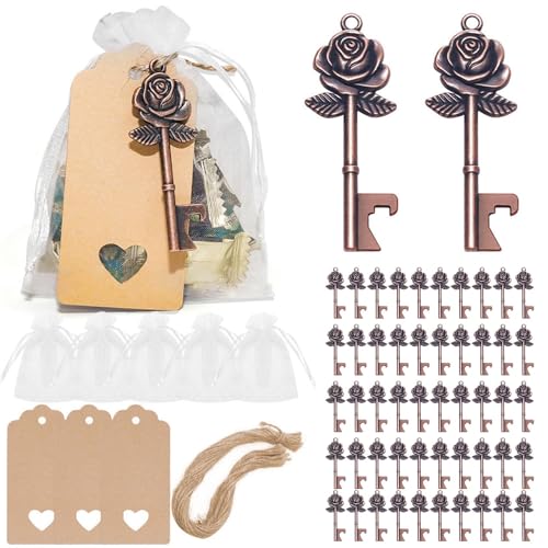 EBVincxmk 50 Hochzeitsfeier Geschenk-Set mit Schlüssel-Flaschenöffner und Süßigkeitentüten, elegant und praktisch für Feiern Hochzeit Candy Box