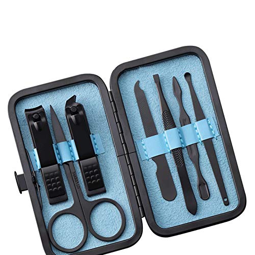 SCRUBY 7-teiliges Nagelwerkzeug-Set aus Edelstahl, Nagelknipser, Trimmer, Ohrlöffel, Pflegeset, Maniküre, Pediküre, Schere, Pinzette, Nagelwerkzeug-Set (blau)