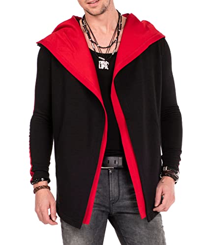 Cipo & Baxx Herren Sweatjacke Cardigan Lang Layering-Design Hoodie Schwarz L