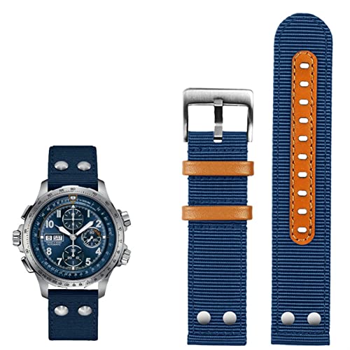 SCRUBY Für Hamilton Khaki Aviation Watch H77616533 H70615733 Wachriemenmänner Watchband Beyond Wind Speed ​​Series Nylon Canvas 20mm 22 mm(Blue silver Pin)