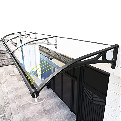 Türvordach Fenstermarkise Überdachung Verandaabdeckung für Eingänge Export Ausziehbarer Schatten Patio Polycarbonatplatten mit Metallhalterung Schwarz+Transparent Verschiedene Größen zur Aus