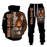 RIAAJ Löwe Tiger Streatwear Trainingsanzüge,Herren 3D Wolf Jogginganzug Kapuzenpullover 2 set Trainingsanzug Sportanzug (tiger2,S)