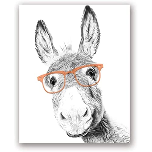 Bauernhof Tiere Esel Leinwand Gemäldedruck Poster Kunstdrucke Kinderzimmer Wanddekor Esel Mit Brille Schwarz Weiß Gemälde Wandbild Bild Rahmenlos 40×60cm