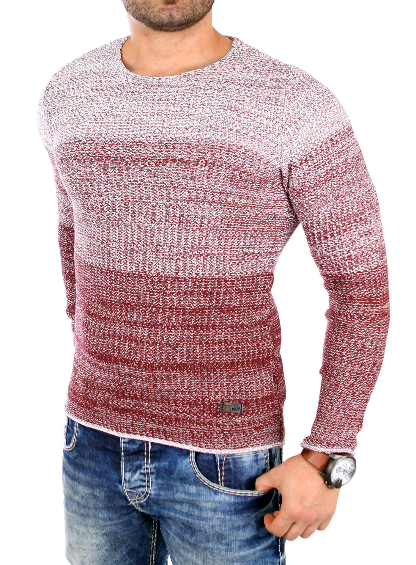 Reslad Herren Pulli Männer Jungen Pullover Longsleeve ohne Kapuze Feinstrick günstiger roter rote Pullis RS-3106 Bordeaux S