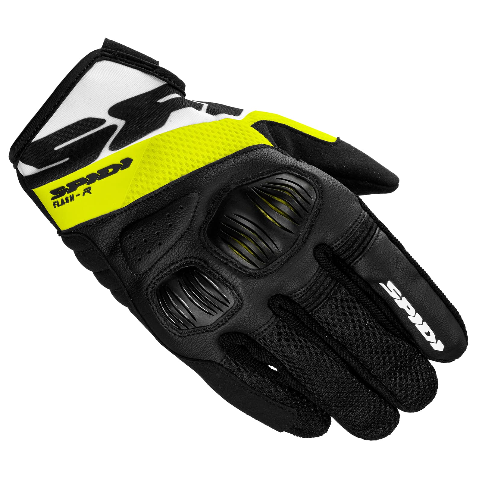 SPIDI, Flash-R Evo, Herren-Motorrad-Handschuhe, schützend & strapazierfähig, Sommerhandschuhe, wasserdicht & rutschfest, Touchscreen-tauglich, durchschn. Gewicht 0,1 kg, Schwarz & Fluo Gelb, Größe M