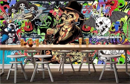 Nostalgischer Retro-Graffiti-Totenkopf 3D Tapete Poster Restaurant Schlafzimmer Wohnzimmer Sofa TV Dekorative Wand-150cm×105cm