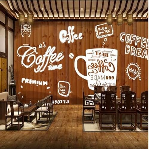 tyujlkjddlf Tapete Wandbild 3D Benutzerdefinierte Café Handbemalte Englische Buchstaben Mit Holzmaserung Als Hintergrund-Wandbild-140Cmx100Cm