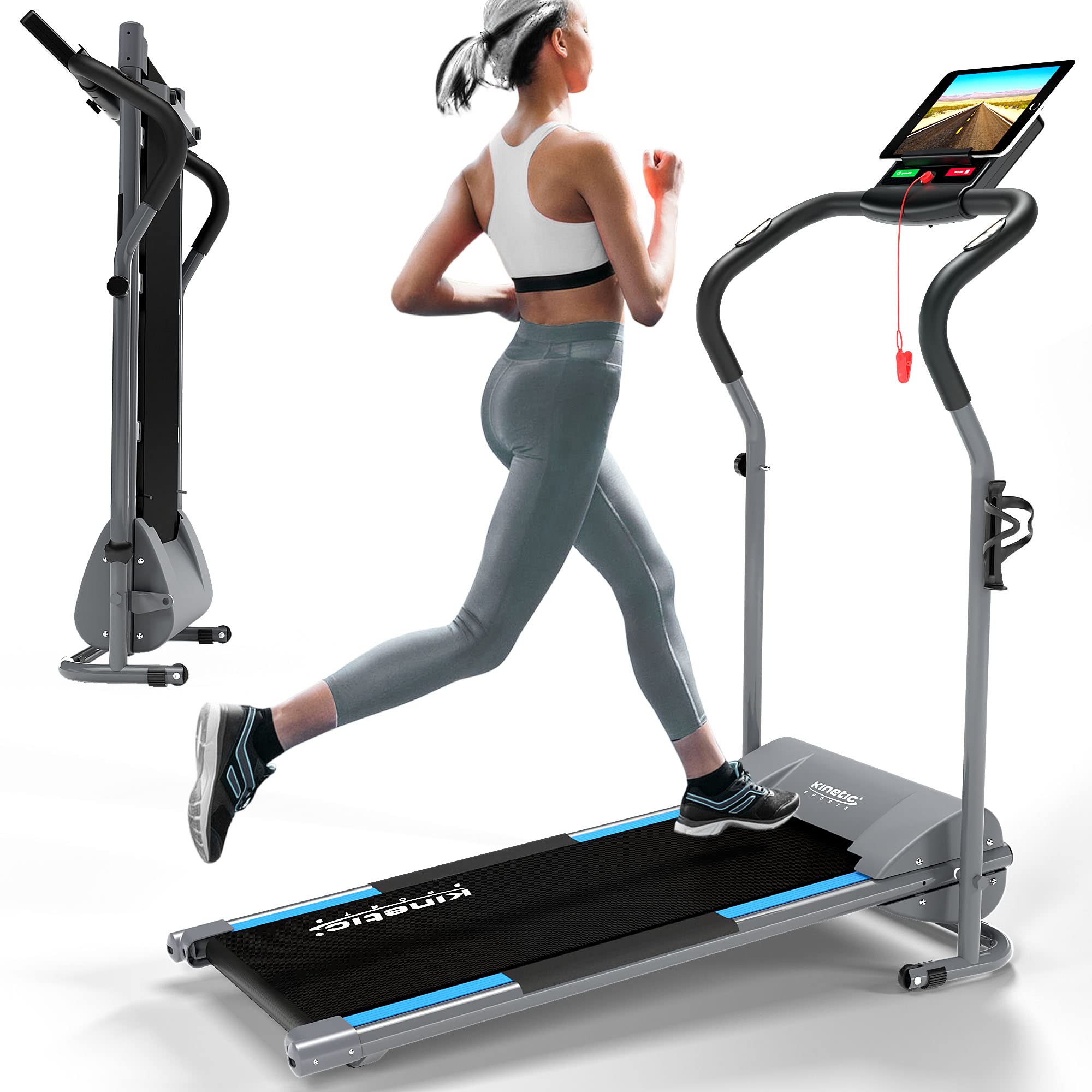 KINETIC SPORTS Elektrisches Laufband KST2500FX - Klappbarer Heimtrainer für Zuhause bis 10 km/h, mit LCD-Anzeige, Tablet Holder, Kompaktes Laufband Walking Pad für Zuhause und Büro