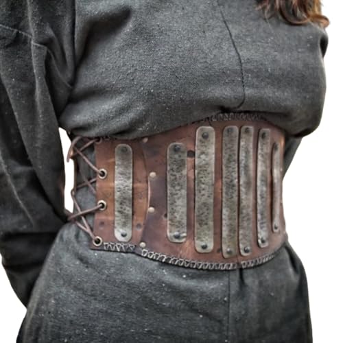 MDFCZXP Mittelalterlicher Steampunk Schnürgürtel - Frauen Ritterrüstung Gebundenes Korsett Elastischer Taillengürtel,Braun,130cm