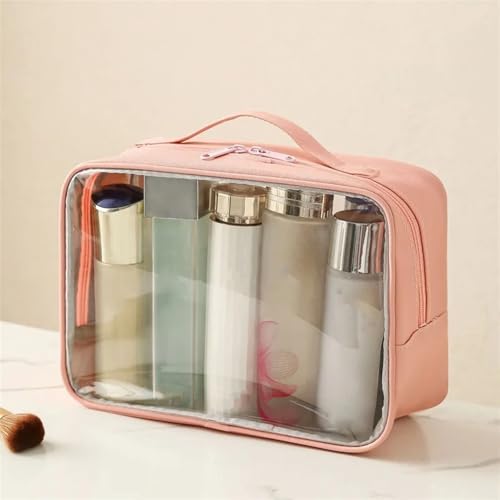 PVC Transparent Kosmetik Tasche Weibliche Tragbare Große Kapazität Waschen Bad Fitness Schwimmen Reise Kosmetik Tasche Kosmetiktasche Set(Pink L)