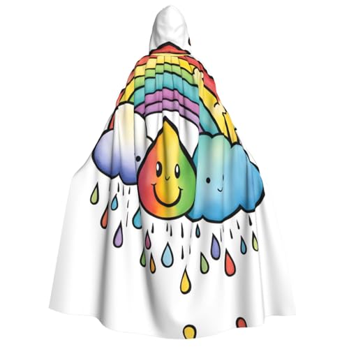 WURTON Regenbogen, Wolken, Regentropfen, Unisex, Kapuzenumhang, Kostüm, Damen, Herren, Vampir, Halloween, Cosplay, Karneval, Mottoparty