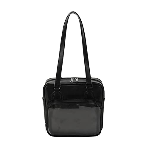 ohodhmnu Damen Tragetasche, Uniform Tasche für Frauen High School Mädchen Tasche Tasche Große Kapazität Handtaschen Schultertasche, Schwarz , with scarf