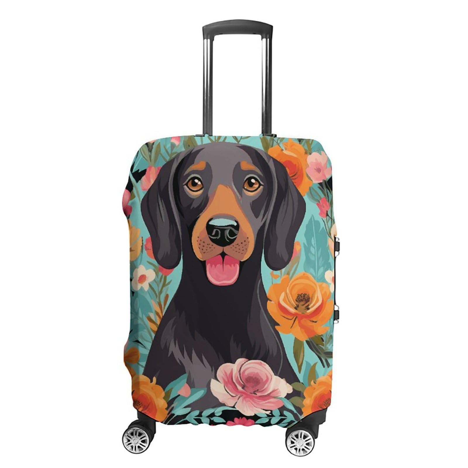 CSGJMYGS Reisegepäckabdeckung, elastisch, waschbar, modisch, kratzfest, schöne lila Schmetterlings-Blumen-Koffer-Schutz, passend für 45,7 - 81,3 cm Gepäck, Hund Floral, L