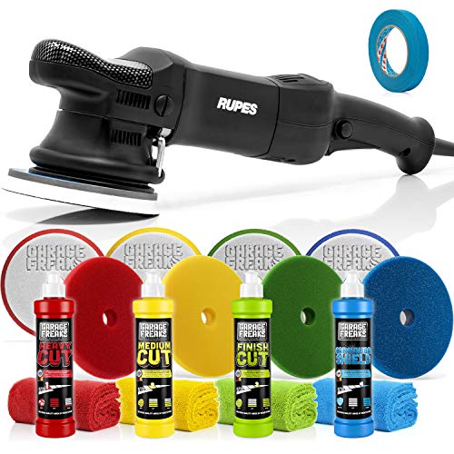 Garage Freaks Rupes Auto Polierset: Rupes Exzenter Poliermaschine LHR15ES Bigfoot + 3M Abdeckband 18mm + 4 Autopolituren + 4 Politur Pads 150mm + 4 Mikrofasertücher 550GSM