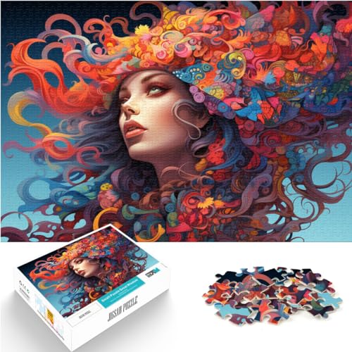 Puzzle, bunte psychedelische Frau, für Erwachsene, 1000 Teile, Puzzle, Holzpuzzle, anspruchsvoll, aber unterhaltsam und humorvoll, 1000 Teile (50 x 75 cm)