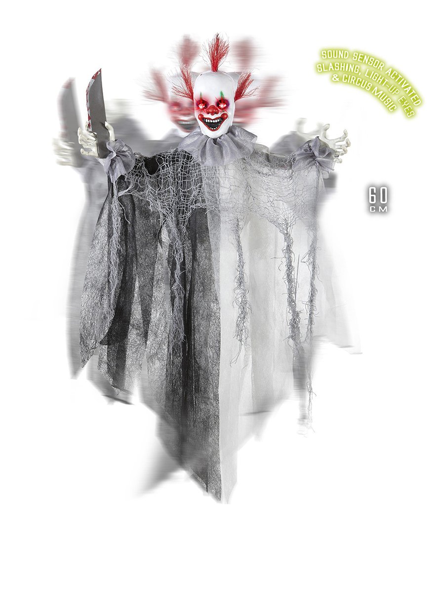 Widmann 01392 - Killer Clown mit Messer, animiert mit leuchtenden Augen und Zirkusmusik, Größe Circa 60 cm