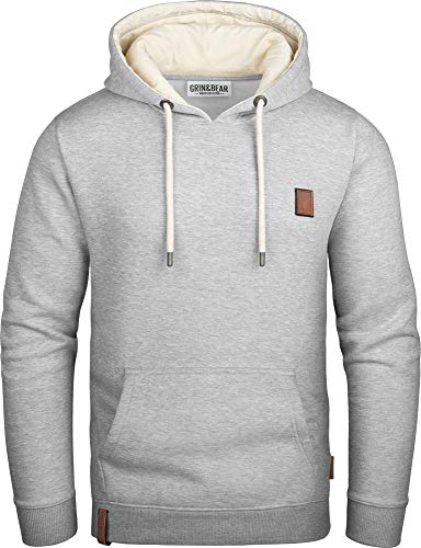 Grin&Bear Herren Kapuzenpullover mit Kontrast Kapuze grau meliert, S, GEC475