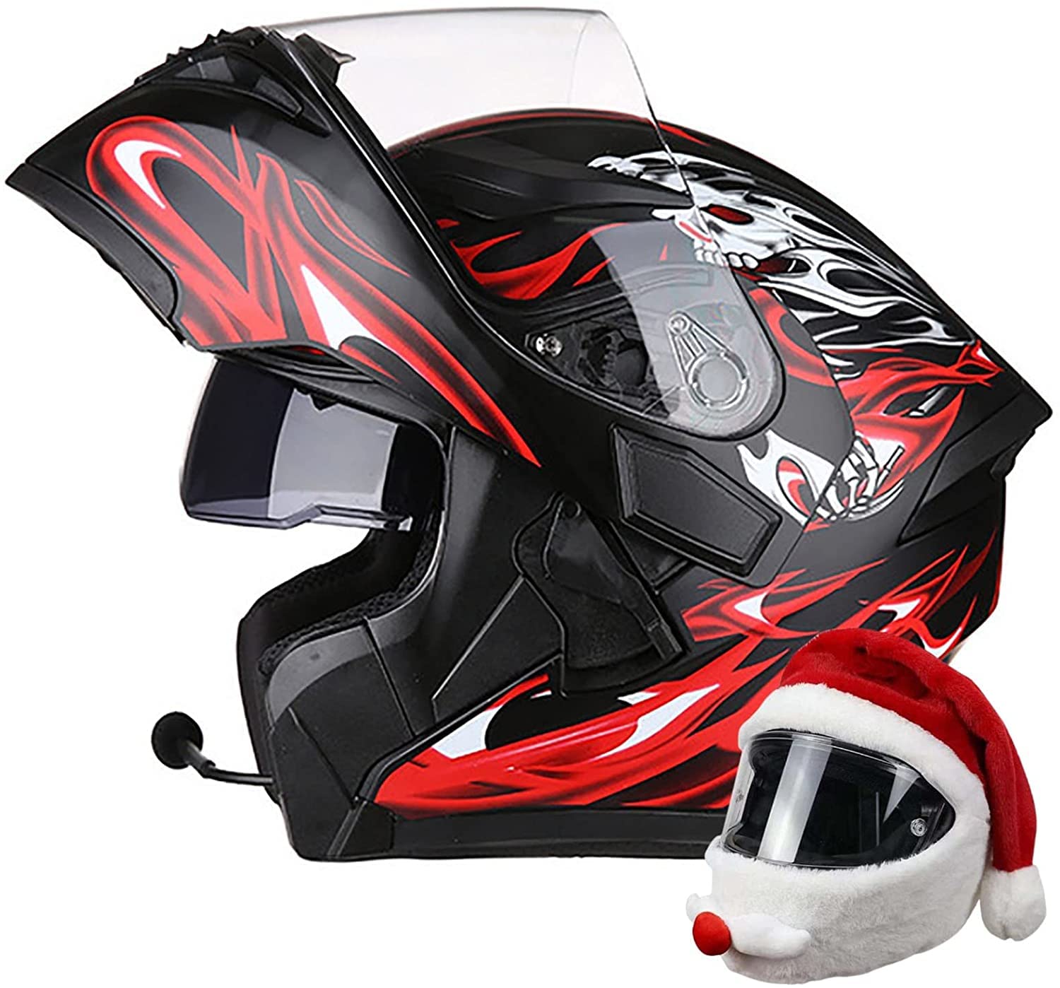 Motorradhelm-Bluetooth-Helm Motorrad Klapphelm Damen Und Herren,ECE/DOT Zertifiziert Motorradhelm Integralhelme Mit Doppelvisier Große Perspektive Große Größe (Color : G, Größe : L=58-59cm)