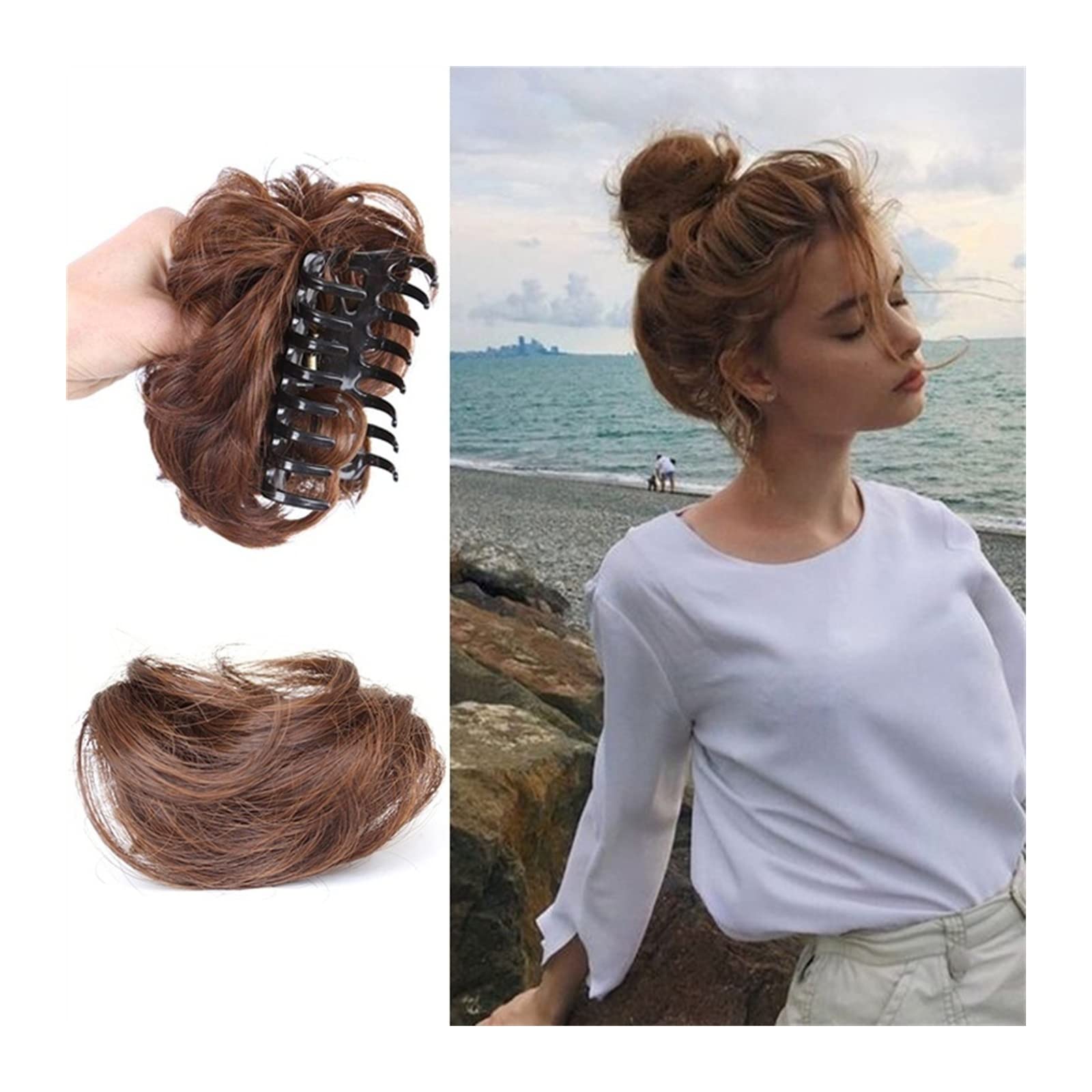 Bun Haarteile Dutt Messy Wavy Curly Scrunchies Clip-in-Claw-Haarknoten for die tägliche Party, synthetischer Chignon, zerzaustes Hochsteckfrisur-Haarteil, Haarverlängerung, Donut-Claw-Clip-Haar Brötch