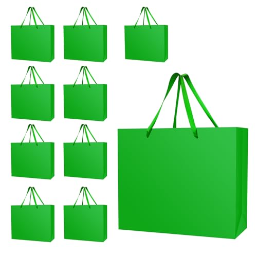 Xloey Grüne Geschenktüten, 32 x 11,4 x 27,9 cm, mit Griffen, St. Patrick's Geschenktüten, für St. Patrick's Day, irische Festivals, Geburtstag, Geschäft, Einzelhandel, Hochzeit, Partygeschenk, 10