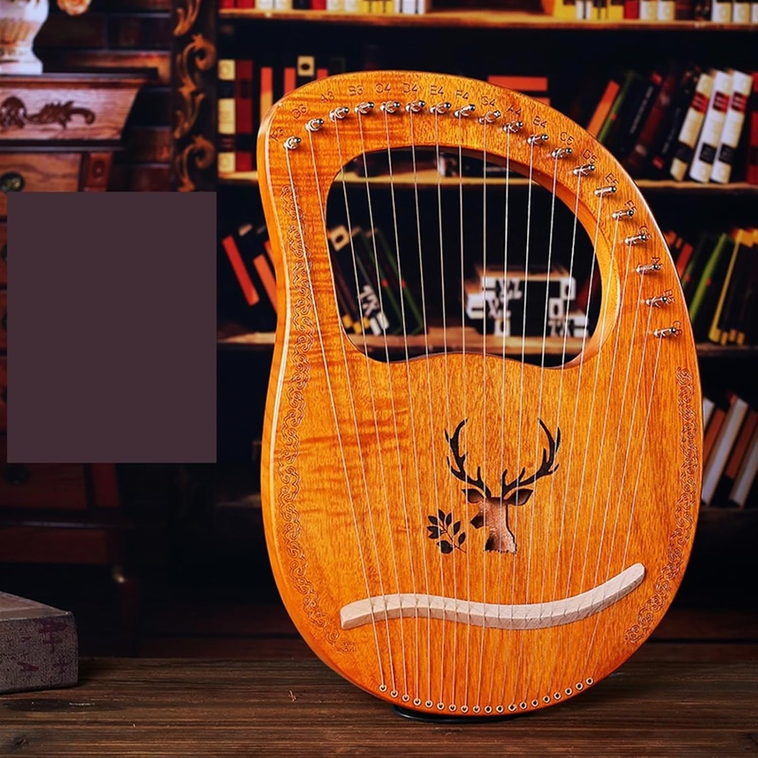 16 Saiten Harfe Instrument Tragbar Musik Lyre Harfe 19 Saiten Zither Instrument Mit Stimmschlüssel,Gigbag,Putztuch Und Picks (Color : 19-string-Case-Deer)