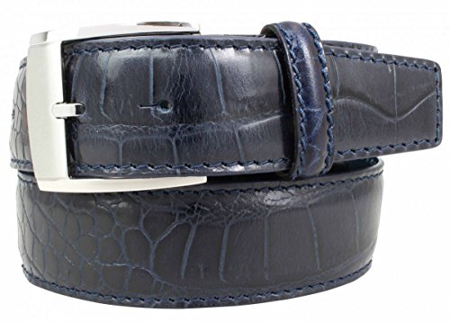 BELTINGER Anzug-Gürtel mit Krokoprägung 3,5 cm | Leder-Gürtel für Herren 35mm Kroko-Optik | Herren-Gürtel mit Kroko-Muster | Marine 115cm