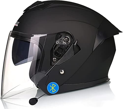 Bluetooth Motorradhelm,DOT/ECE Zertifiziert Retro 3/4 Jethelme Motorradhelm Herren Damen mit HD Doppelvisier,Rollerhelm Jethelm ScooterHelm Biker Chooperhelm (Color : C, Größe : XL=61-62cm)