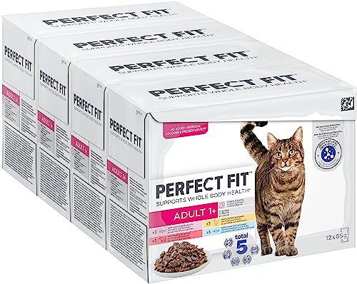 Perfect Fit Katzenfutter Nassfutter Adult 1+ Auswahl, 48 Portionsbeutel (4 x 12 x 85g)