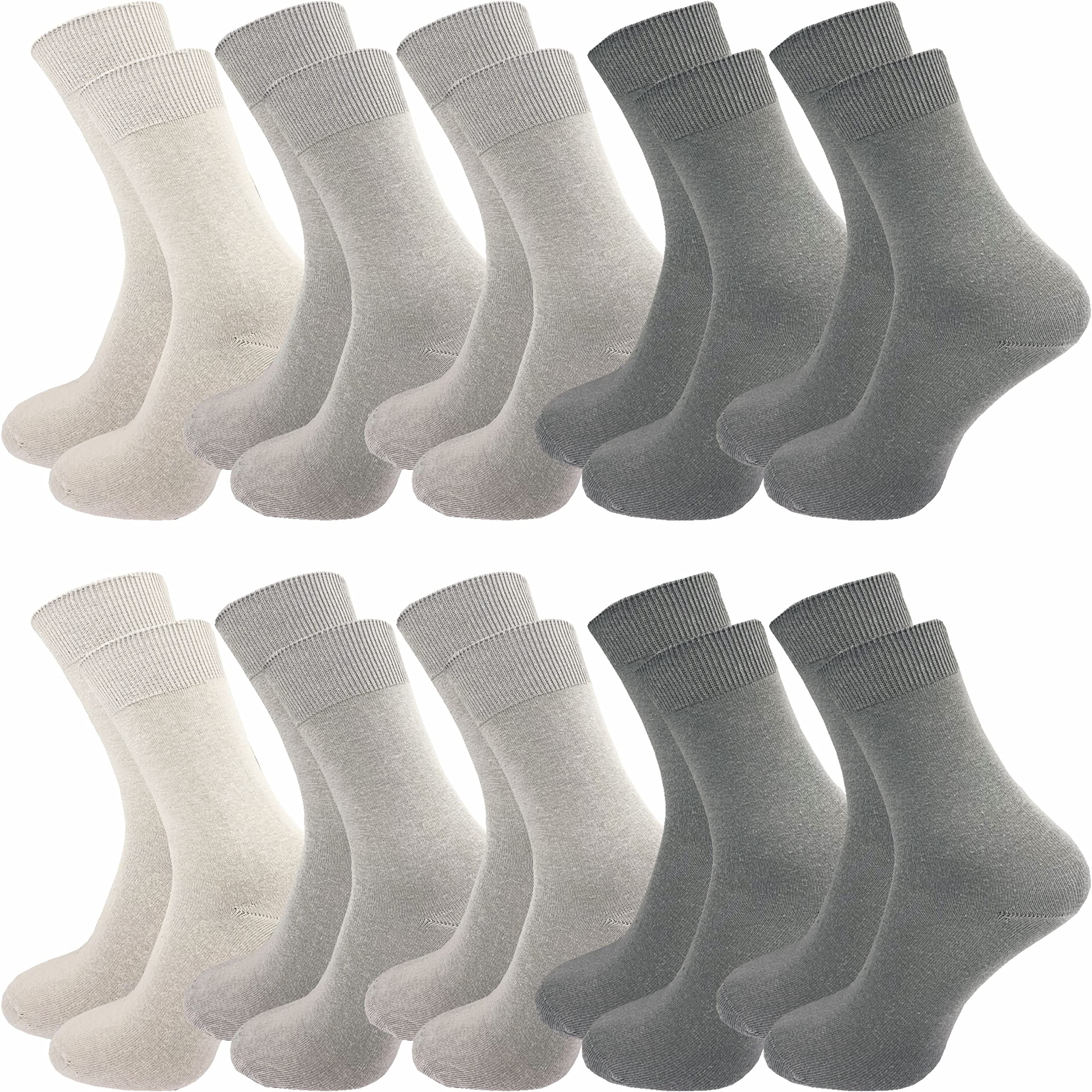 GAWILO Socken aus 100% Baumwolle (10 Paar) | Ohne drückende Naht, mit venenfreundlichem Komfortbund | Baumwollsocken für Damen & Herren (43-46, grautöne)