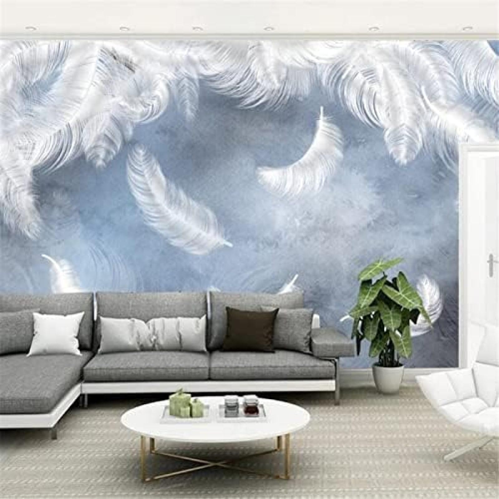 XLMING Einfache Aquarell Hand Gemalt Feder 3D Tapete Wohnzimmer Sofa Schlafzimmer Esszimmer Home Dekoration Wand-400cm×280cm