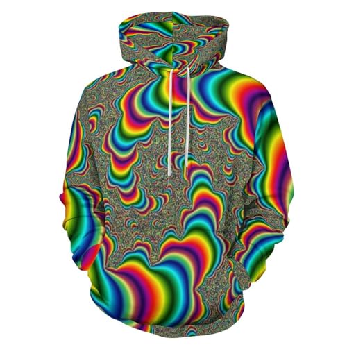 HABXNJF Kapuzen-Sweatshirt, Psychedelic Trippy Rainbow Hoodie, Fashion Hoodie mit Tasche für Herren Damen, Psychedelic Trippy Rainbow, L