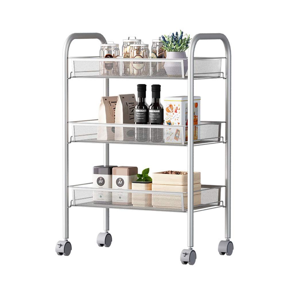 LASTRAN Trolley Organizer Trolley mit Rädern und 3 Mehrzweck-Metall-Mesh-Korbregale Tragbarer Rollender Wäsche-Utility-Wagen Geeignet für Küche Badezimmer Waschküche