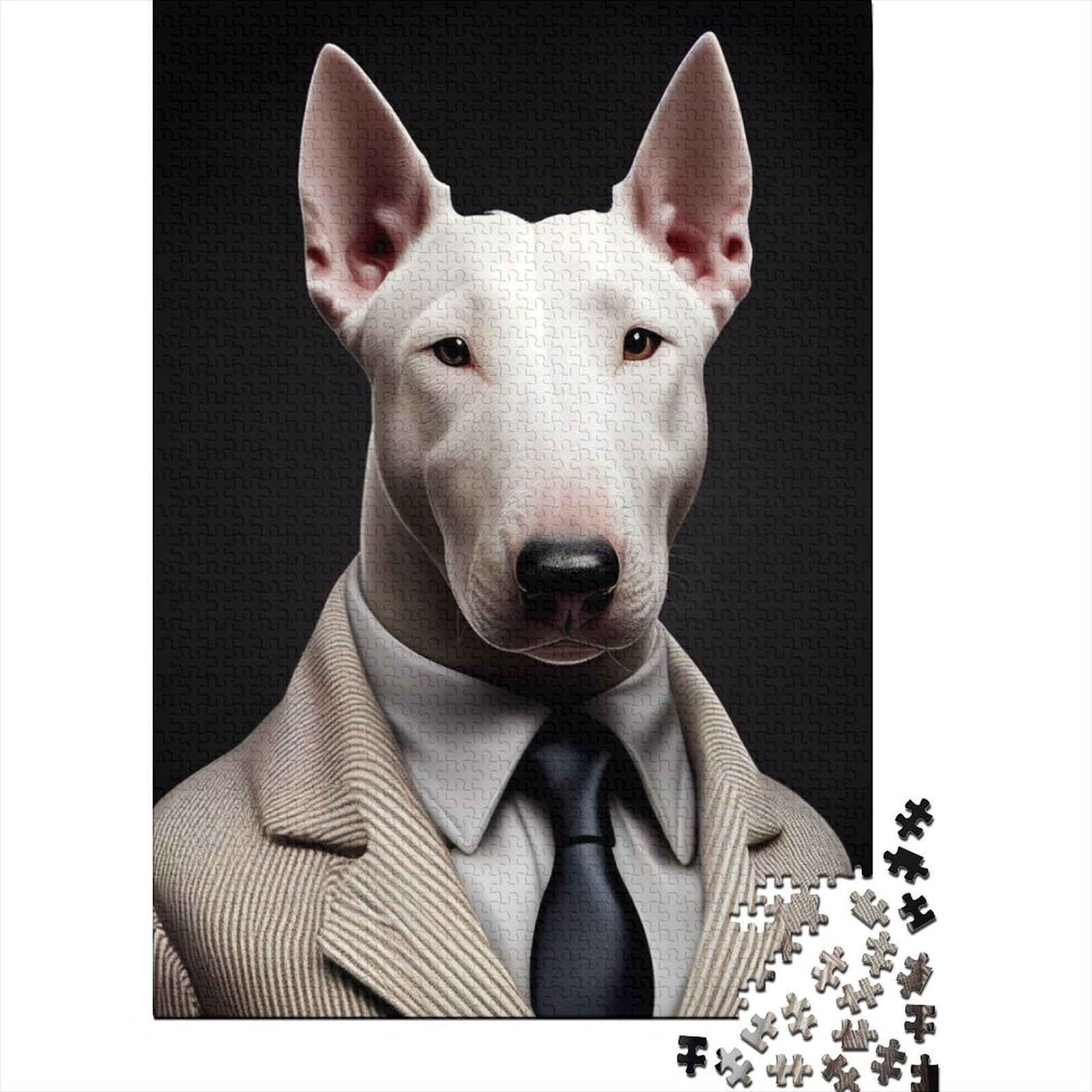 Bullterrier-Anzug-Puzzles, Puzzles für Erwachsene und Teenager, 1000 Puzzleteile, Lernspiele, Heimdekorationspuzzle (Größe: 75 x 50 cm)