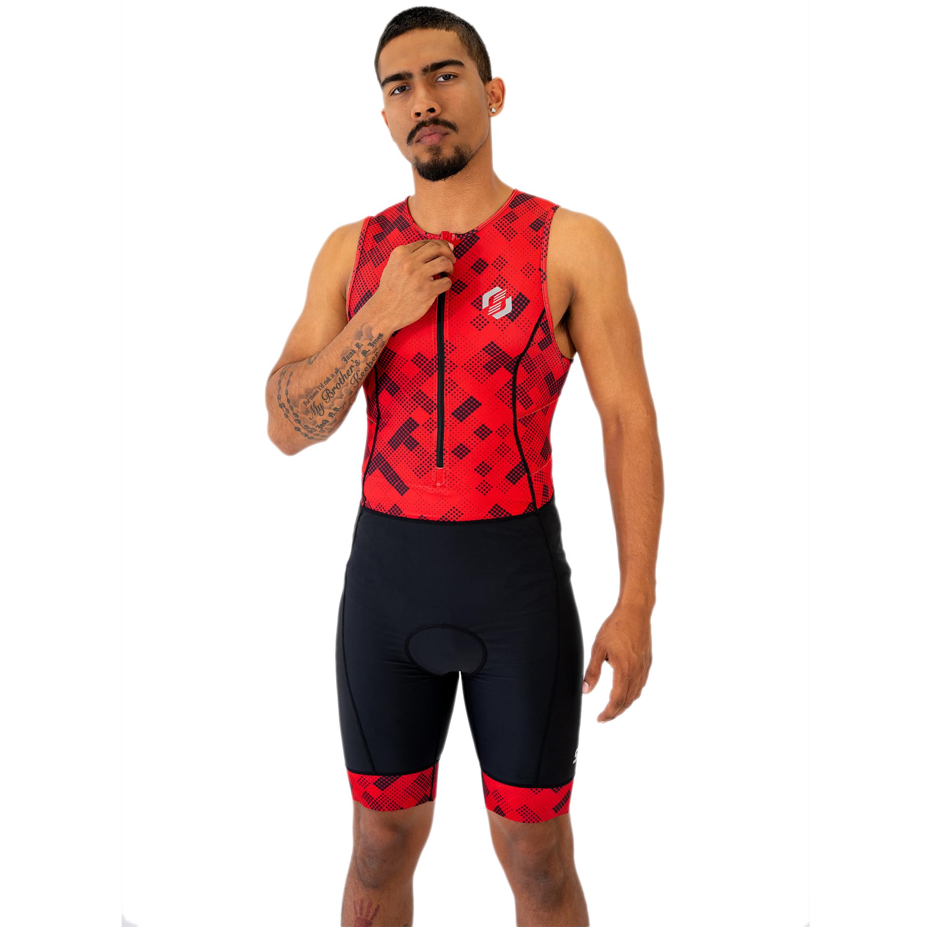 SLS3 Triathlon-Anzüge für Herren - Langlebiger FRT Herren-Tri-Anzug - Ärmelloser Trisuit für Männer - Leichter Herren-Triathlon-Rennanzug (Lava-Rot, S)